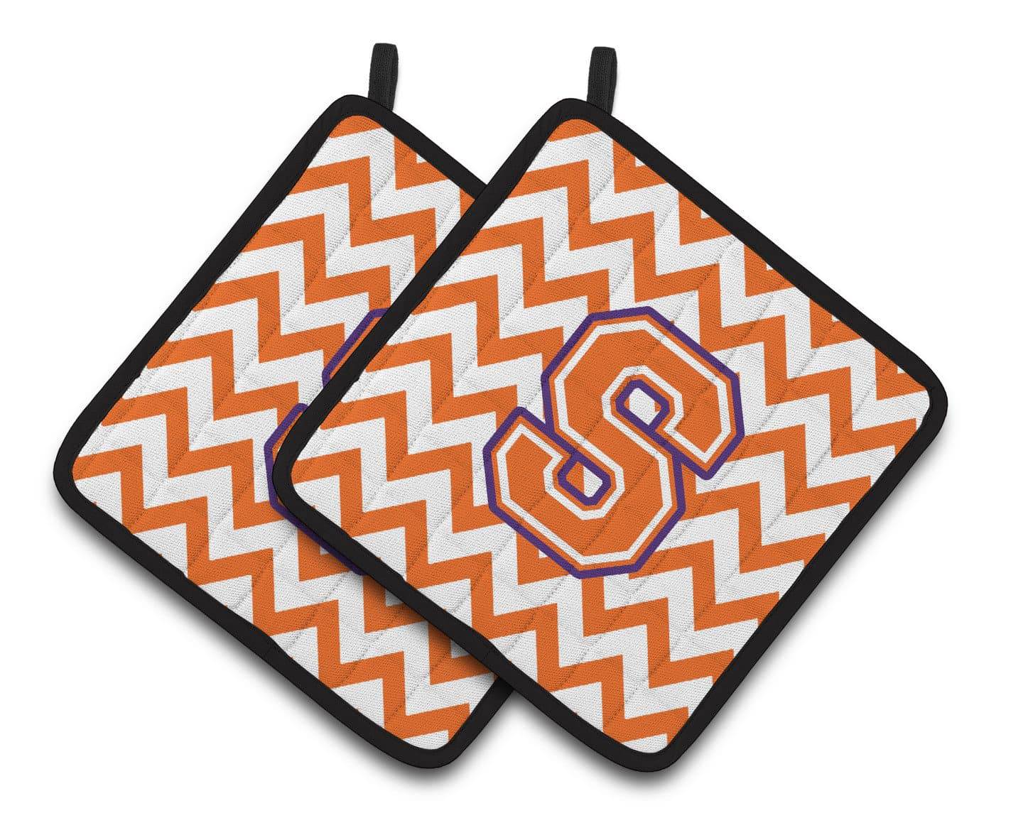 Letter S Chevron Orange and Regalia Pair of Pot Holders CJ1062-SPTHD - the-store.com