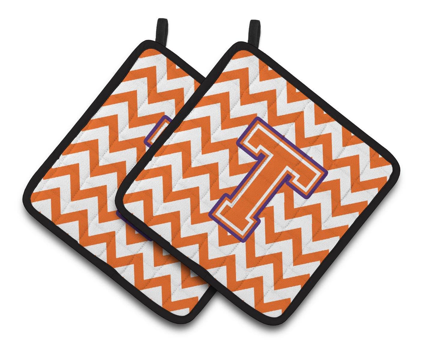 Letter T Chevron Orange and Regalia Pair of Pot Holders CJ1062-TPTHD - the-store.com