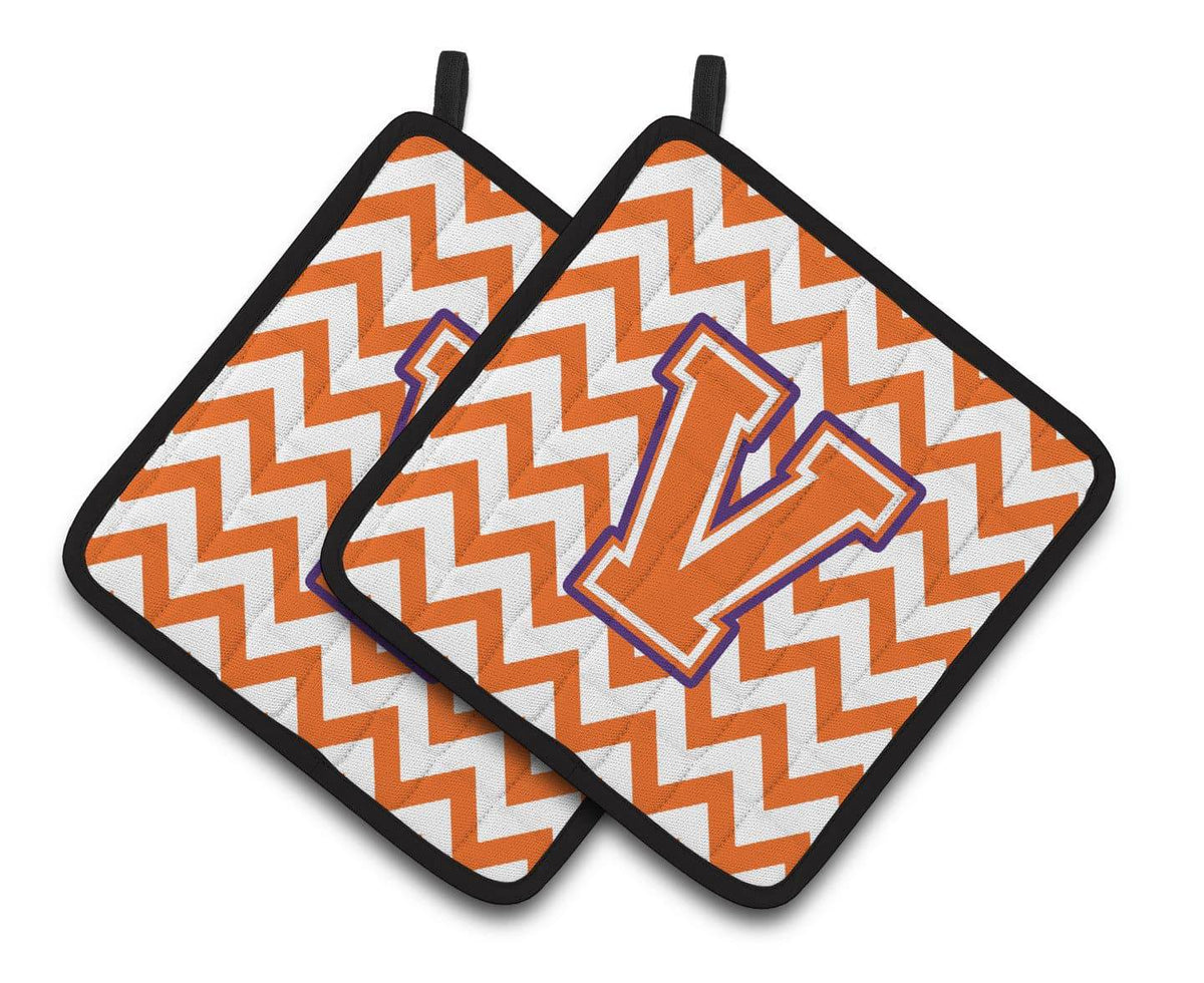 Letter V Chevron Orange and Regalia Pair of Pot Holders CJ1062-VPTHD - the-store.com