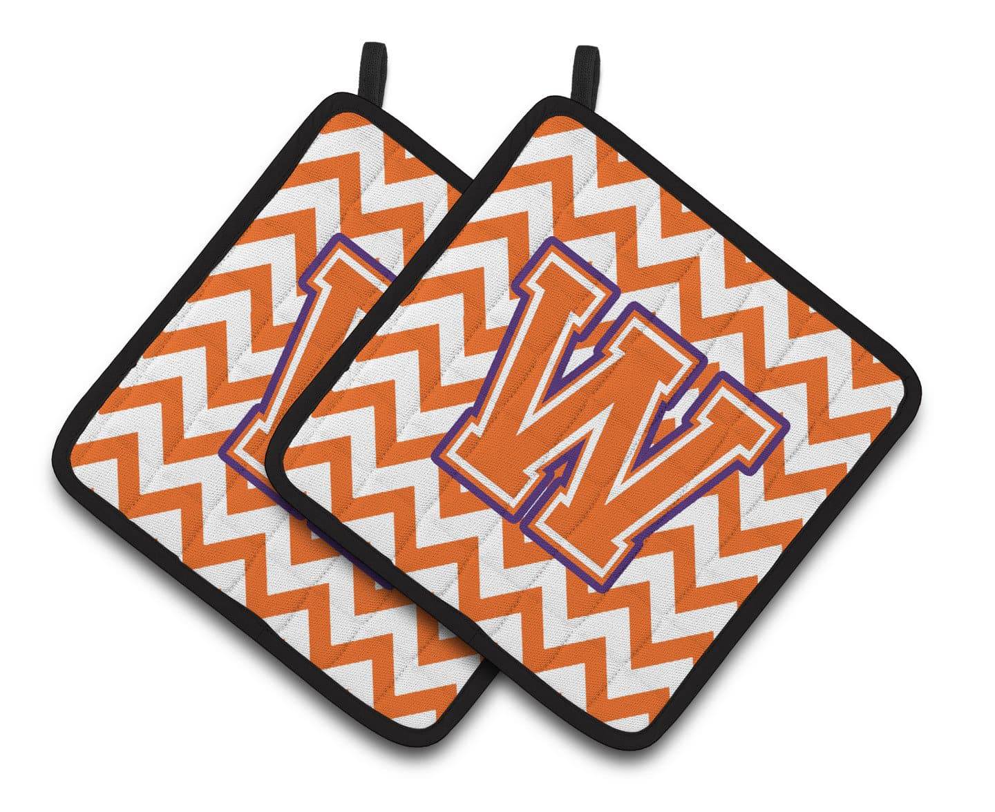 Letter W Chevron Orange and Regalia Pair of Pot Holders CJ1062-WPTHD - the-store.com