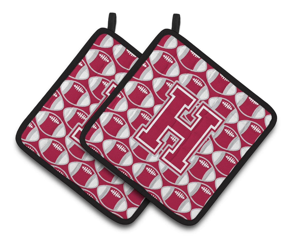 &quot;Letter H Football Crimson, grey and white Pair of Pot Holders CJ1065-HPTHD&quot; - the-store.com