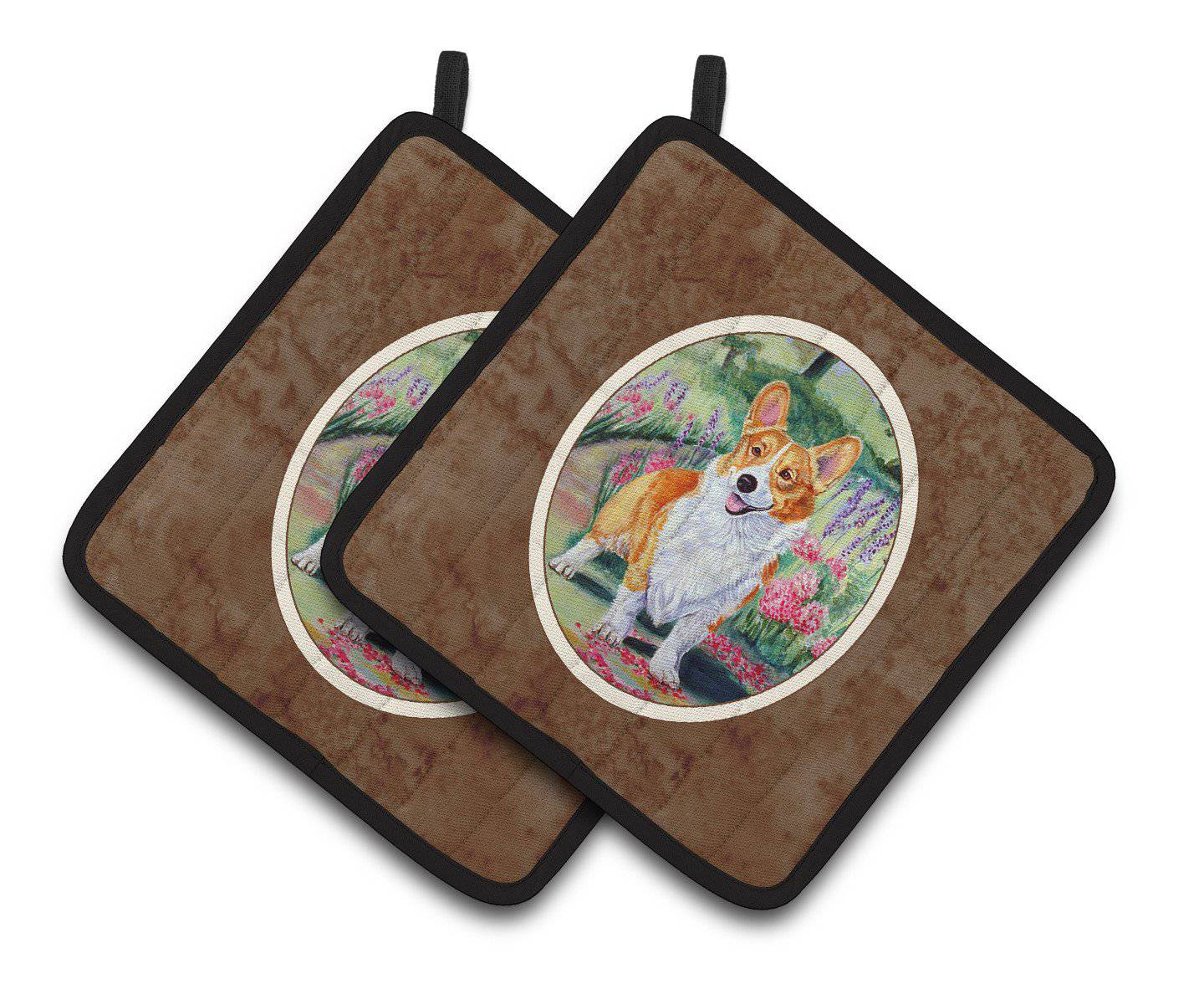 Pembroke Corgi Springtime Pair of Pot Holders 7077PTHD - the-store.com