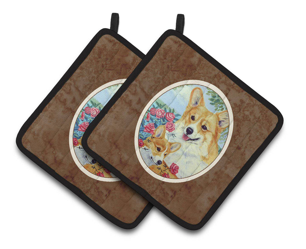 Corgi Momma loves Roses Pair of Pot Holders 7084PTHD - the-store.com