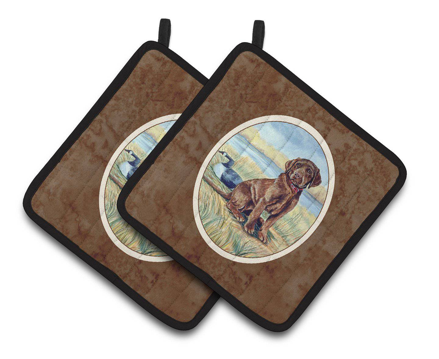 Chocolate Labrador Puppy  Pair of Pot Holders 7090PTHD - the-store.com