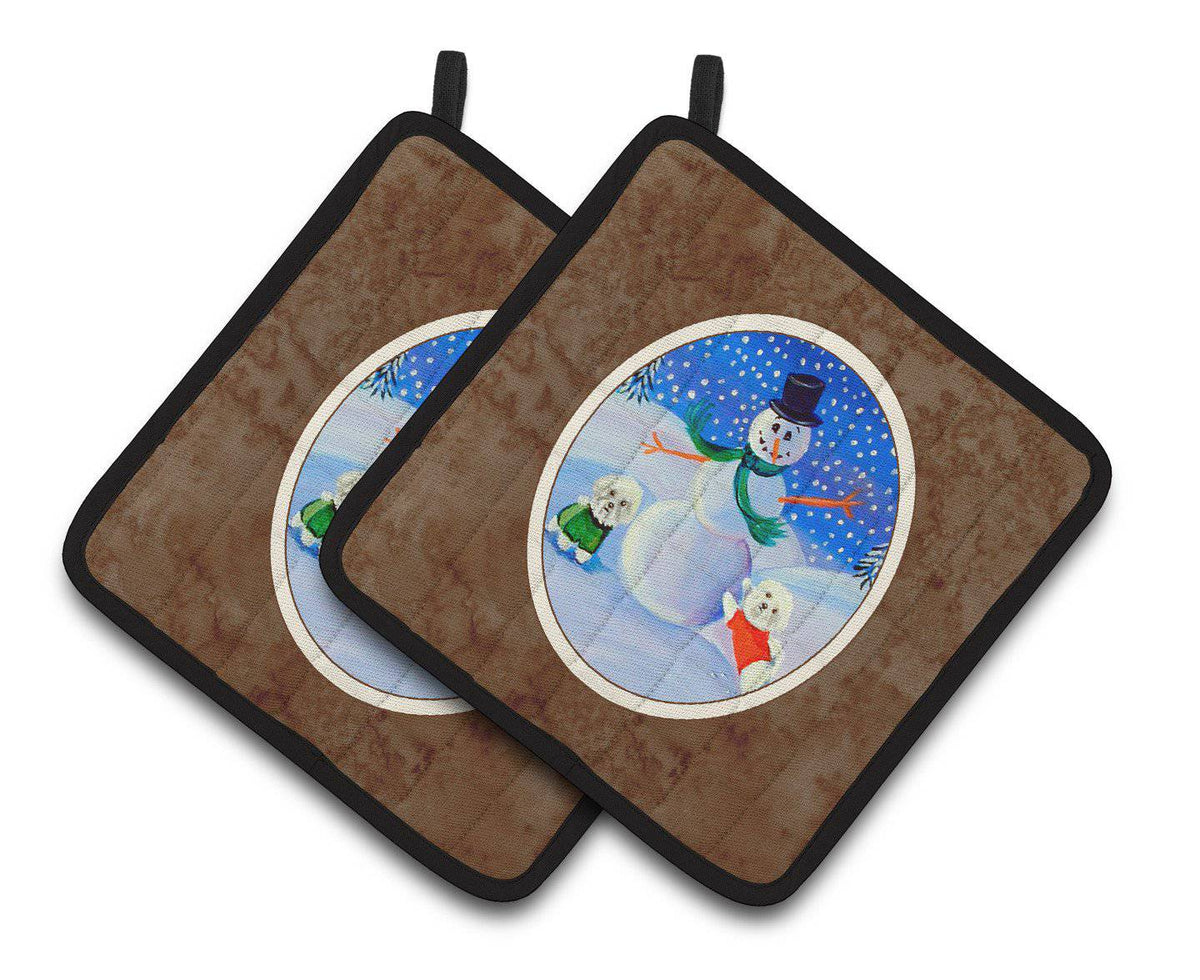 Snowman Bichon Frise Pair of Pot Holders 7145PTHD - the-store.com