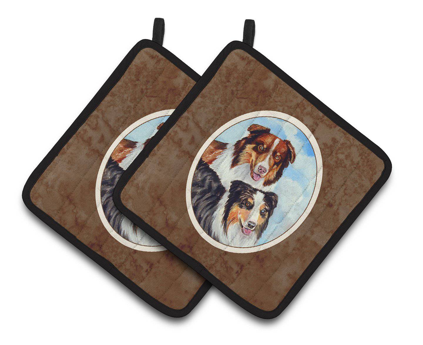 Australian Shepherd What a pair Pair of Pot Holders 7009PTHD - the-store.com