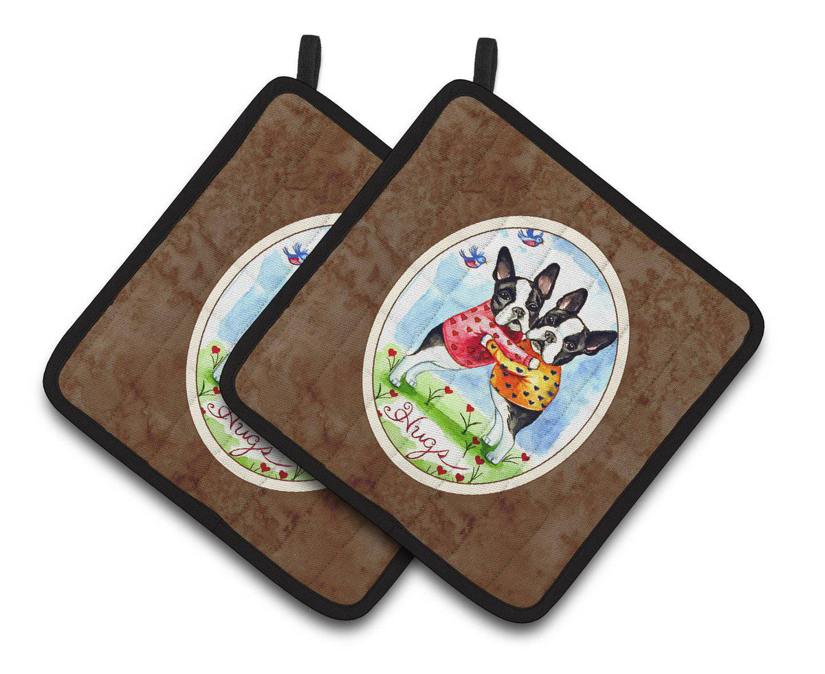 Hugs Boston Terrier Pair of Pot Holders 7015PTHD - the-store.com