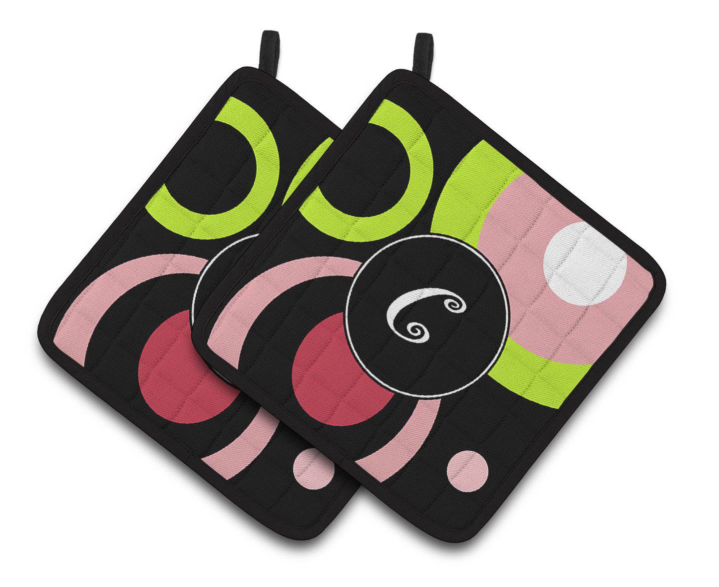 Letter C Monogram - Retro in Black Pair of Pot Holders AM1002-CPTHD - the-store.com