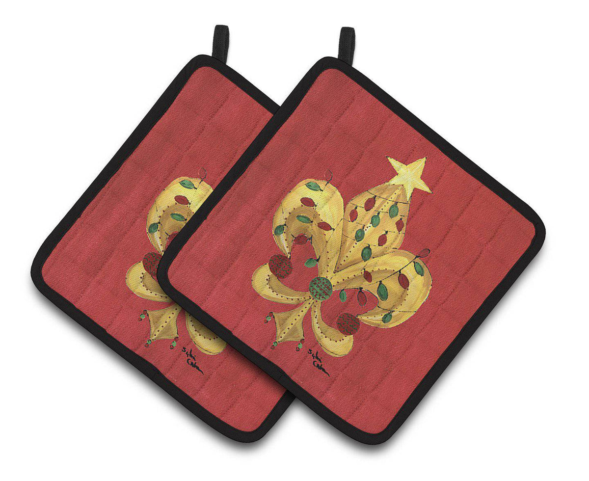 Christmas Fleur de lis Tree with lights Pair of Pot Holders 8185PTHD - the-store.com