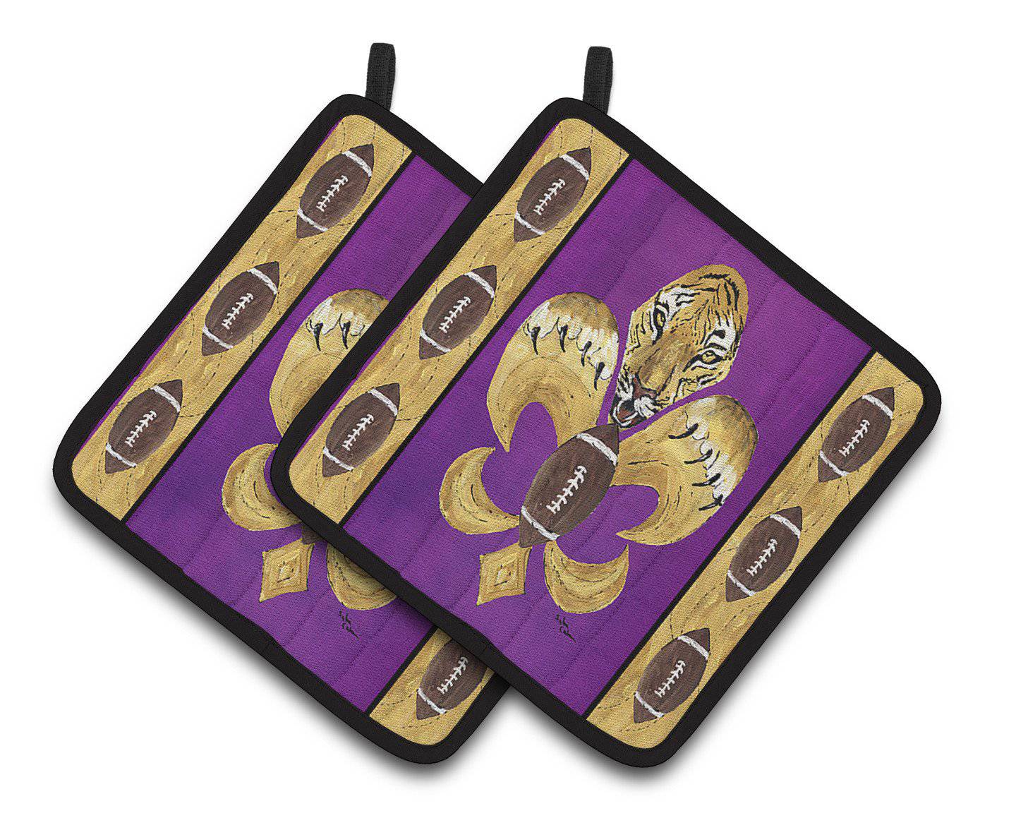 Tiger Football Fleur de lis Pair of Pot Holders 8205PTHD - the-store.com