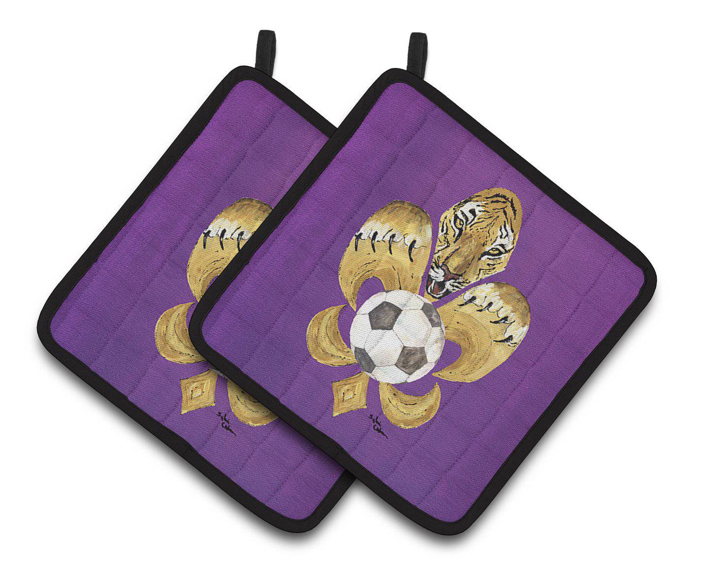 Tiger Fleur de lis Soccer Pair of Pot Holders 8477PTHD - the-store.com