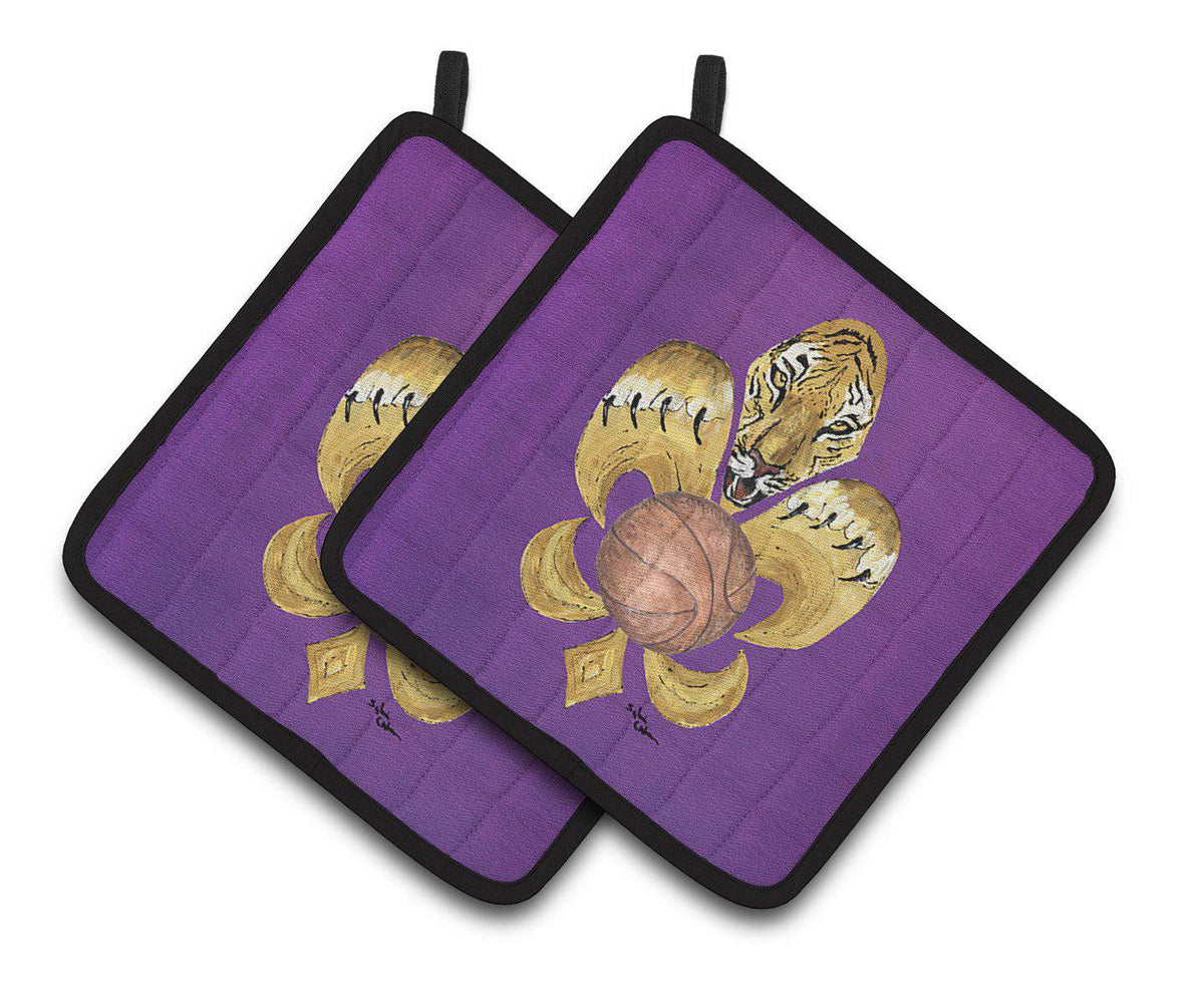 Tiger Fleur de lis Basketball Pair of Pot Holders 8478PTHD - the-store.com