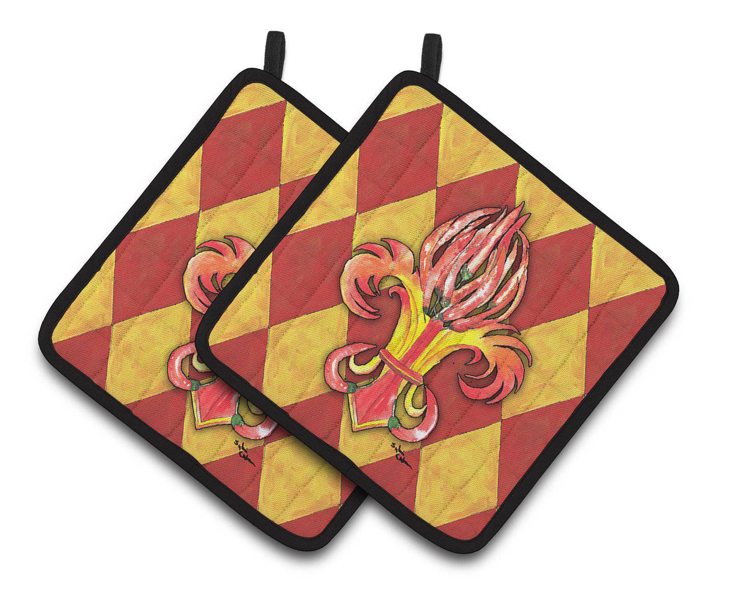 Peppers Fleur de lis Pair of Pot Holders 8499PTHD - the-store.com