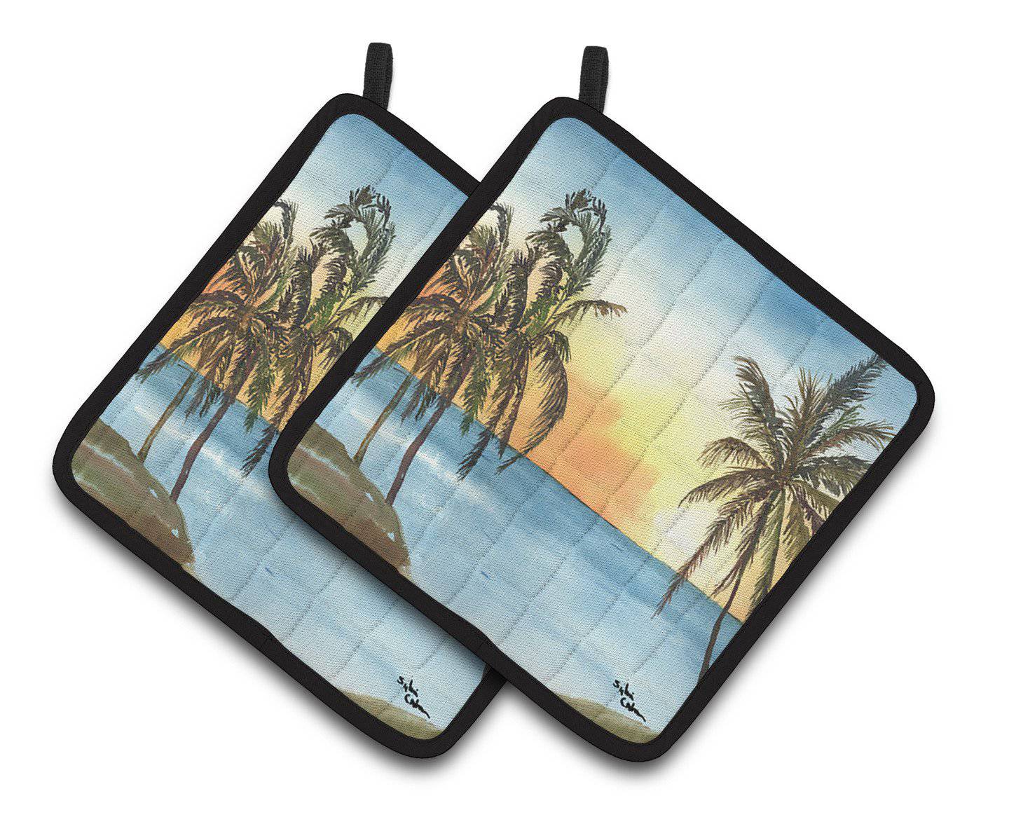 Palm Tree Pair of Pot Holders 8551PTHD - the-store.com