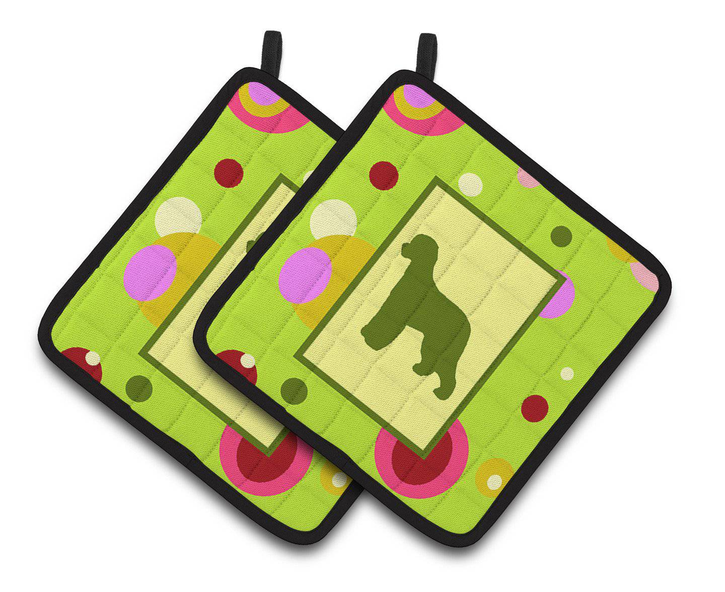 Lime Green Dots Irish Water Spaniel Pair of Pot Holders CK1040PTHD - the-store.com