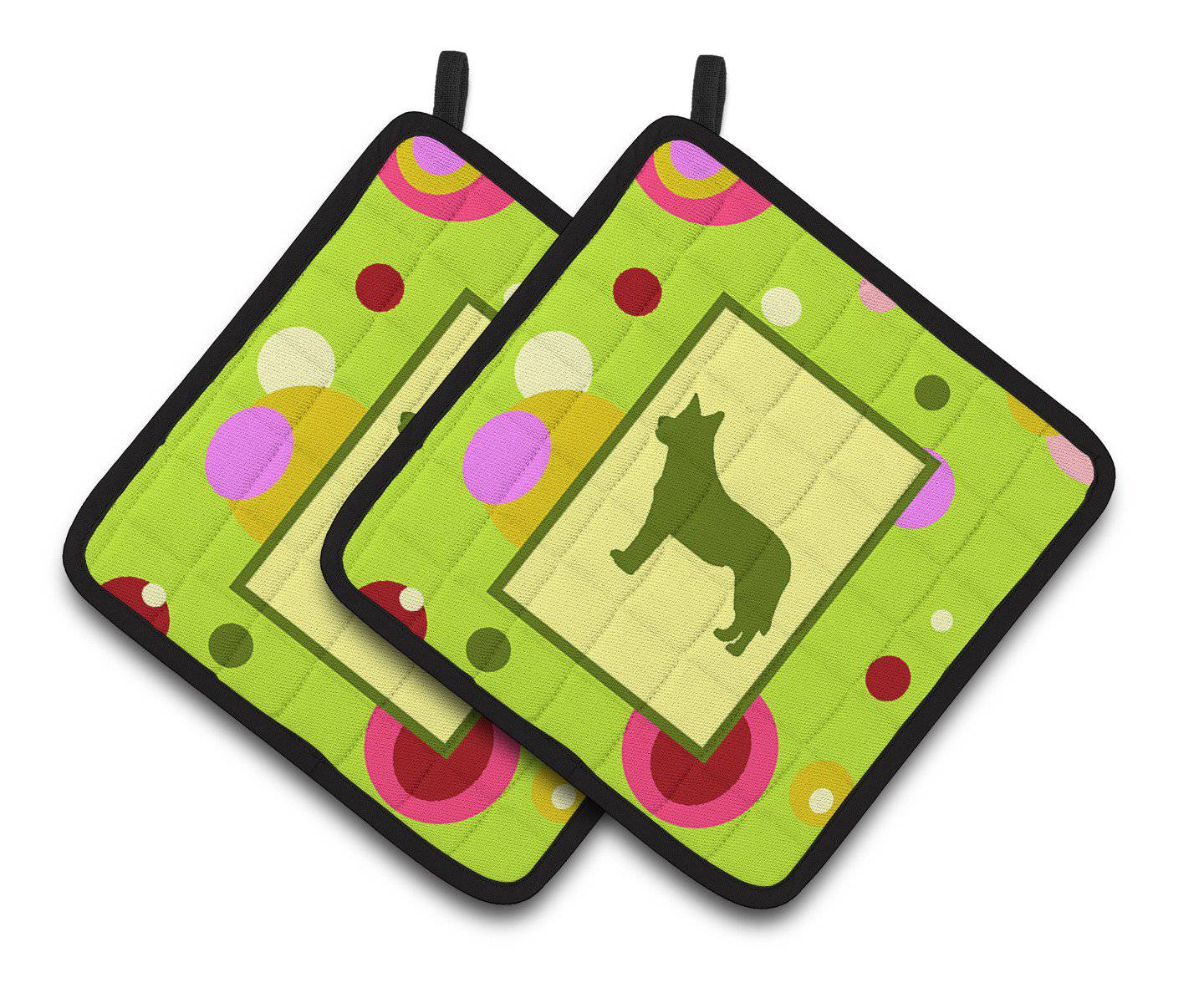 Lime Green Dots Australian Cattle Dog Pair of Pot Holders CK1110PTHD - the-store.com