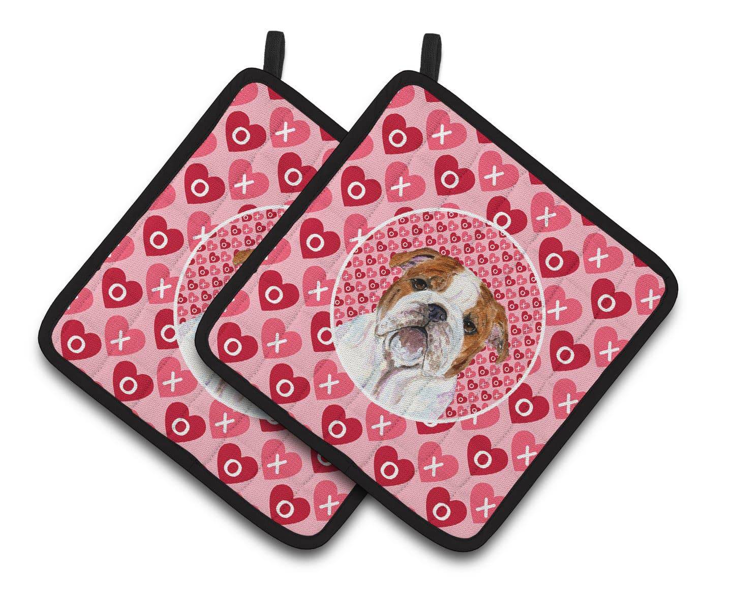 Bulldog English Hearts Love Valentine's Day Pair of Pot Holders SS4484PTHD - the-store.com