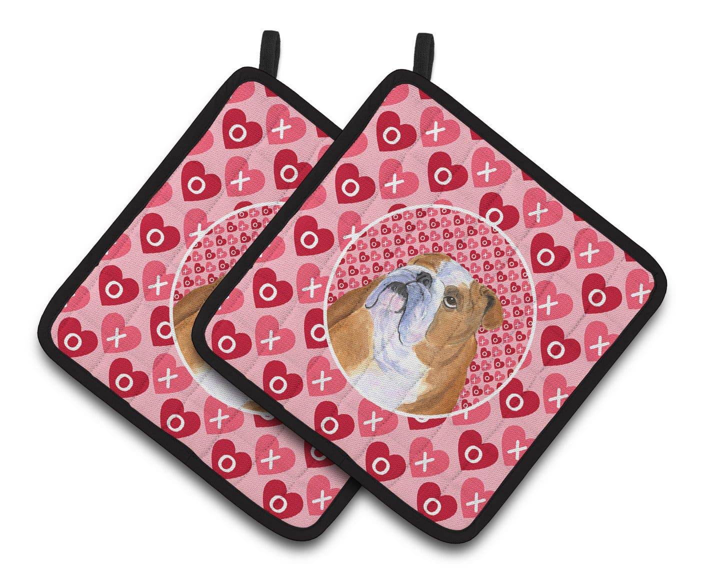 Bulldog English Hearts Love Valentine's Day Pair of Pot Holders SS4491PTHD - the-store.com