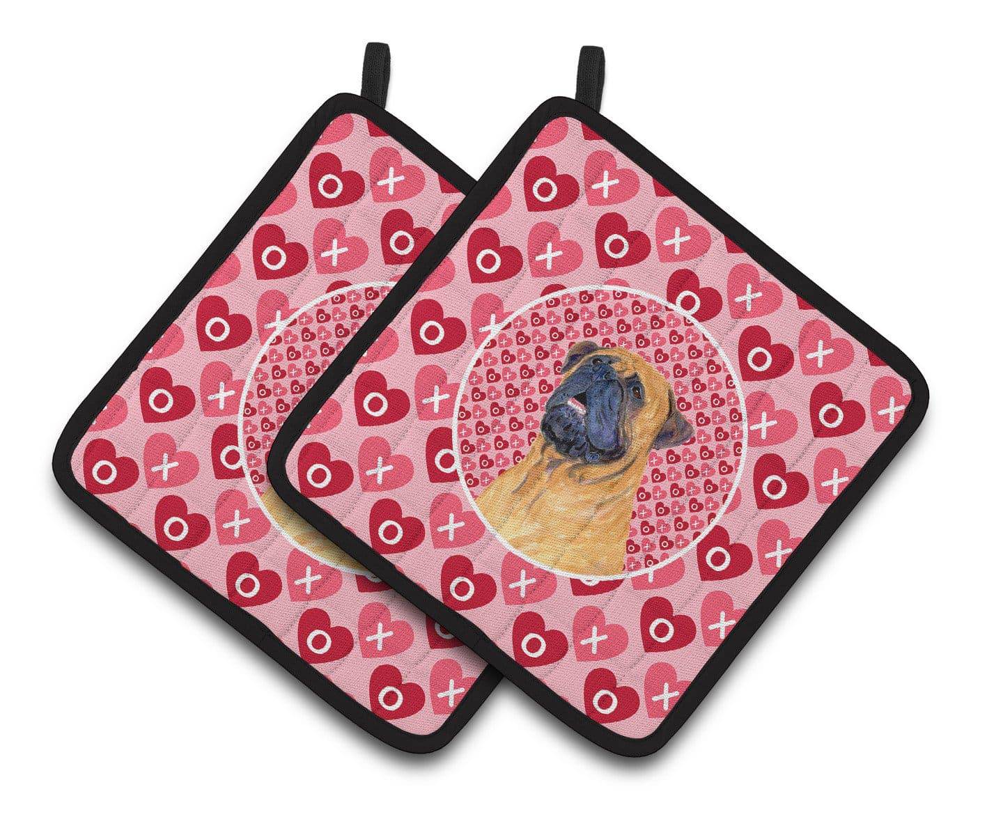 Mastiff Hearts Love and Valentine's Day Portrait Pair of Pot Holders SS4520PTHD - the-store.com