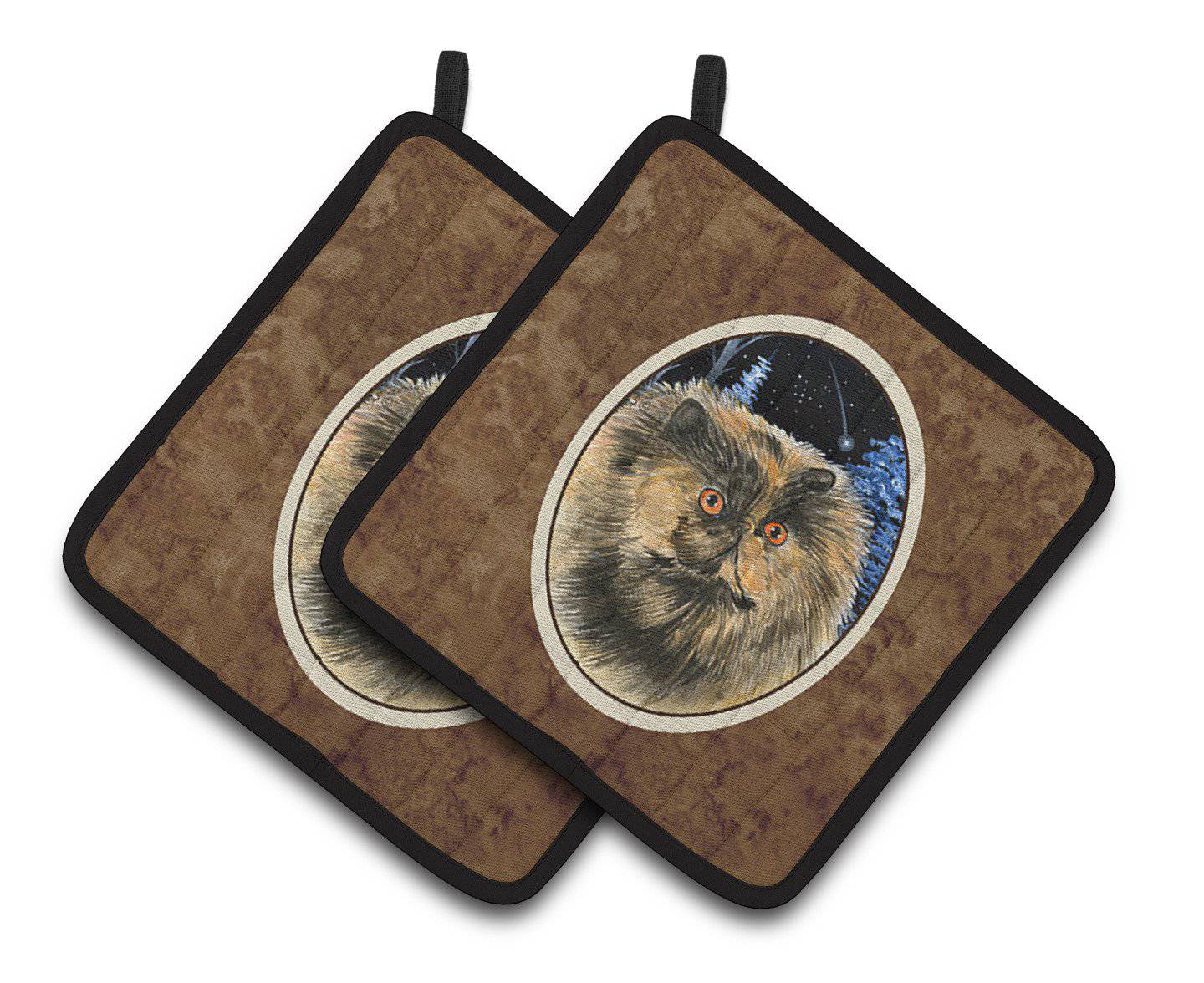 Starry Night Cat - Persian Pair of Pot Holders SS8408PTHD - the-store.com