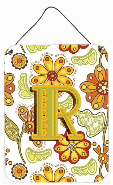 Letter R Floral Mustard and Green Wall or Door Hanging Prints CJ2003-RDS1216 by Caroline&#39;s Treasures