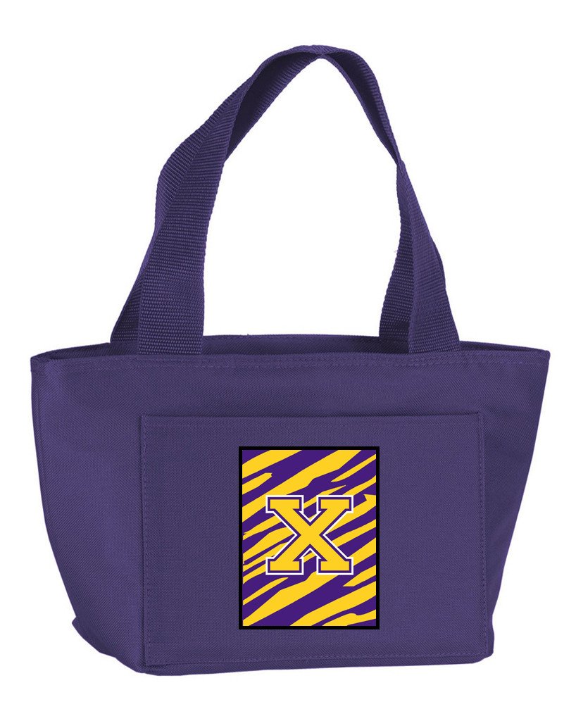 Letter X Monogram - Tiger Stripe - Purple Gold Lunch Bag or Doggie Bag CJ1022-X-PR-8808 by Caroline&#39;s Treasures