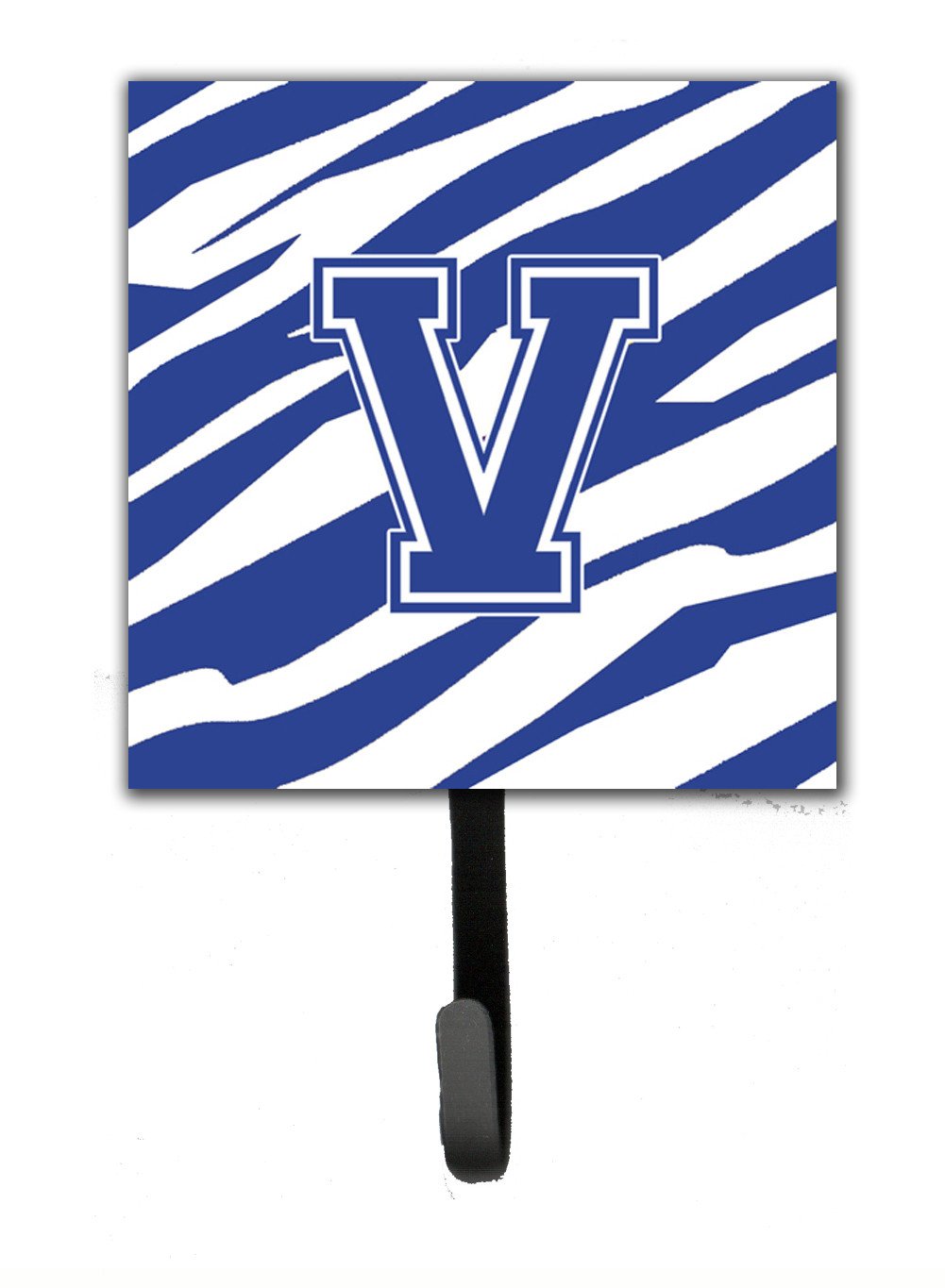 Letter V Initial Tiger Stripe Blue and White Leash Holder or Key Hook by Caroline&#39;s Treasures