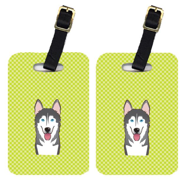 Pair of Checkerboard Lime Green Alaskan Malamute Luggage Tags BB1280BT by Caroline's Treasures