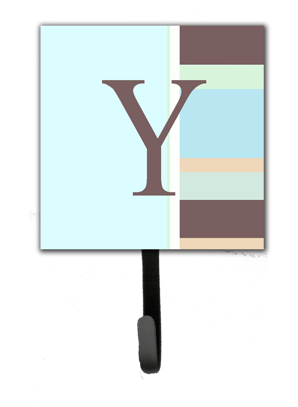 Letter Y Initial Monogram - Blue Stripes Leash Holder or Key Hook by Caroline's Treasures