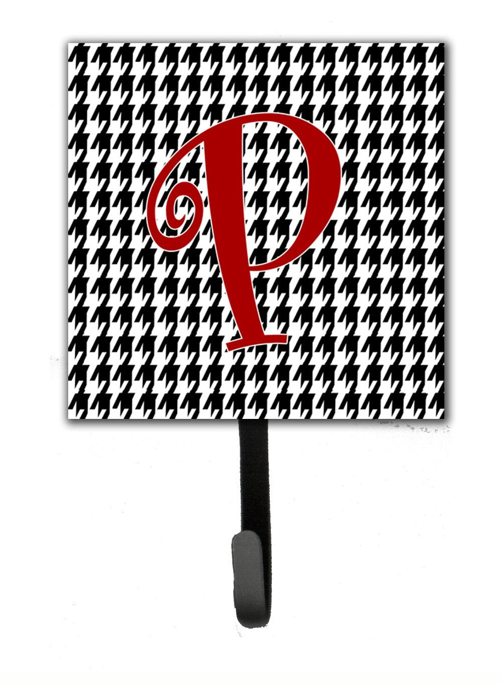 Letter P Initial Monogram - Houndstooth Black Leash Holder or Key Hook by Caroline's Treasures