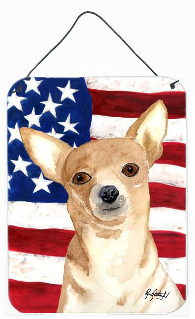 USA American Flag Chihuahua Aluminium Metal Wall or Door Hanging Prints by Caroline's Treasures