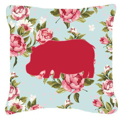 Hippopotamus Shabby Chic Blue Roses   Canvas Fabric Decorative Pillow BB1130 - the-store.com