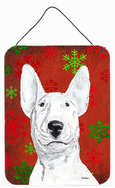 Bull Terrier Red Snowflake Christmas Wall or Door Hanging Prints by Caroline's Treasures