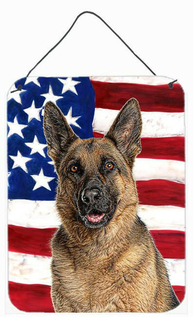 USA American Flag with German Shepherd Wall or Door Hanging Prints KJ1159DS1216 by Caroline's Treasures