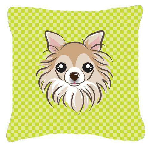 Checkerboard Lime Green Chihuahua Canvas Fabric Decorative Pillow BB1313PW1414 - the-store.com