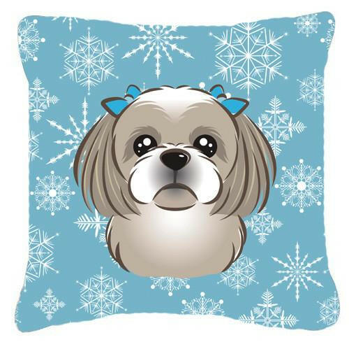 Snowflake Gray Silver Shih Tzu Fabric Decorative Pillow BB1684PW1414 - the-store.com