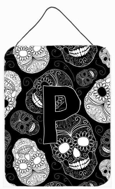 Letter P Day of the Dead Skulls Black Wall or Door Hanging Prints CJ2008-PDS1216 by Caroline's Treasures