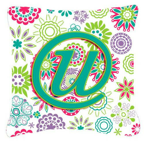 Letter U Flowers Pink Teal Green Initial Canvas Fabric Decorative Pillow CJ2011-UPW1414 by Caroline's Treasures