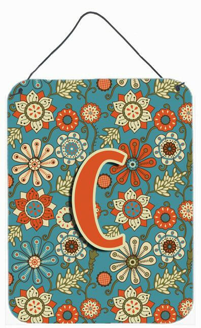 Letter C Flowers Retro Blue Wall or Door Hanging Prints CJ2012-CDS1216 by Caroline&#39;s Treasures