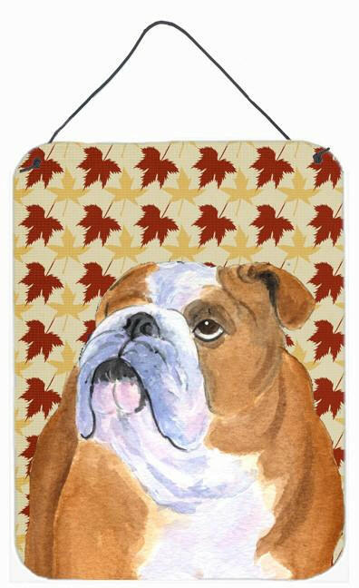 Bulldog English Fall Leaves Portrait Wall or Door Hanging Prints by Caroline&#39;s Treasures