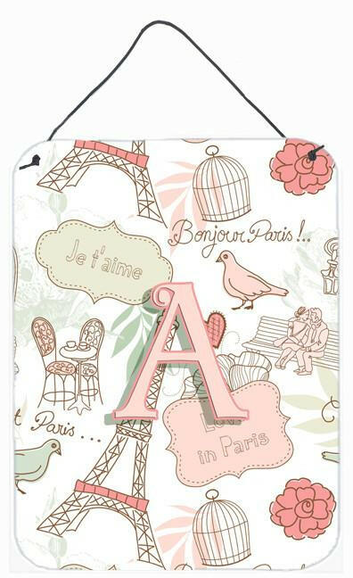Letter A Love in Paris Pink Wall or Door Hanging Prints CJ2002-ADS1216 by Caroline&#39;s Treasures