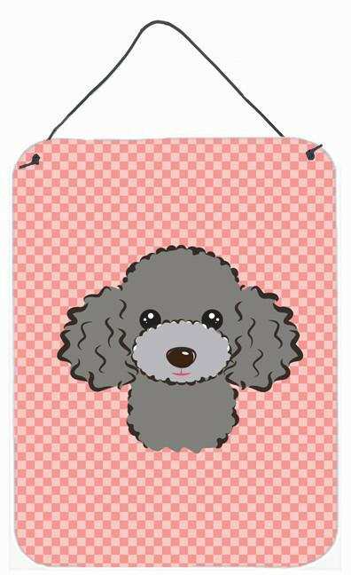 Checkerboard Pink Silver Gray Poodle Wall or Door Hanging Prints BB1259DS1216 by Caroline&#39;s Treasures
