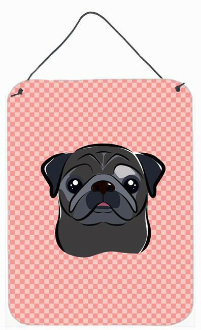 Checkerboard Pink Black Pug Wall or Door Hanging Prints BB1263DS1216 by Caroline's Treasures