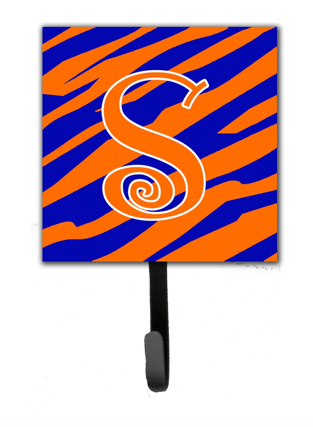 Letter S Initial  Tiger Stripe Blue and Orange Leash Holder or Key Hook by Caroline&#39;s Treasures