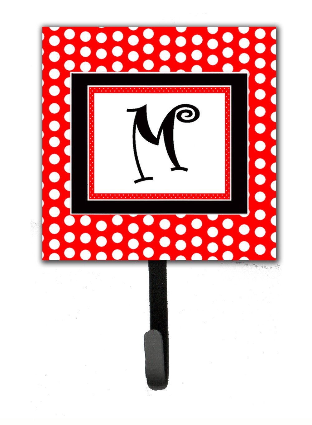 Letter M Initial Monogram - Red Black Polka Dots Leash Holder or Key Hook by Caroline&#39;s Treasures