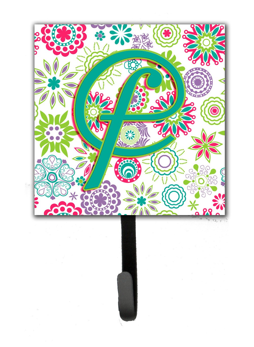 Letter F Flowers Pink Teal Green Initial Leash or Key Holder CJ2011-FSH4 by Caroline&#39;s Treasures