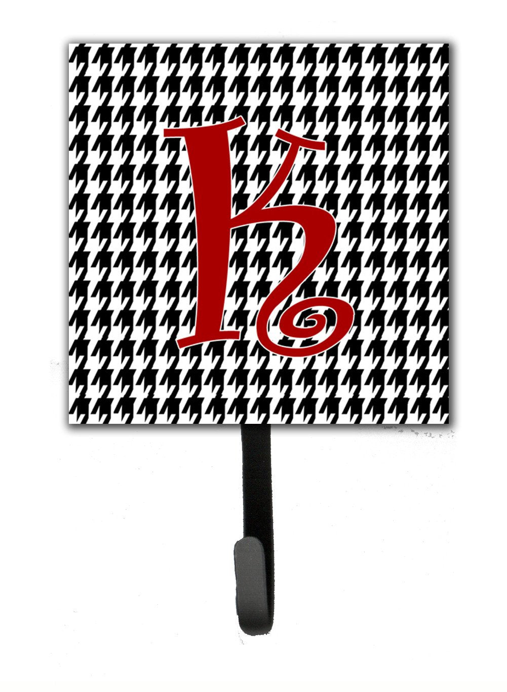 Letter K Initial Monogram - Houndstooth Black Leash Holder or Key Hook by Caroline's Treasures