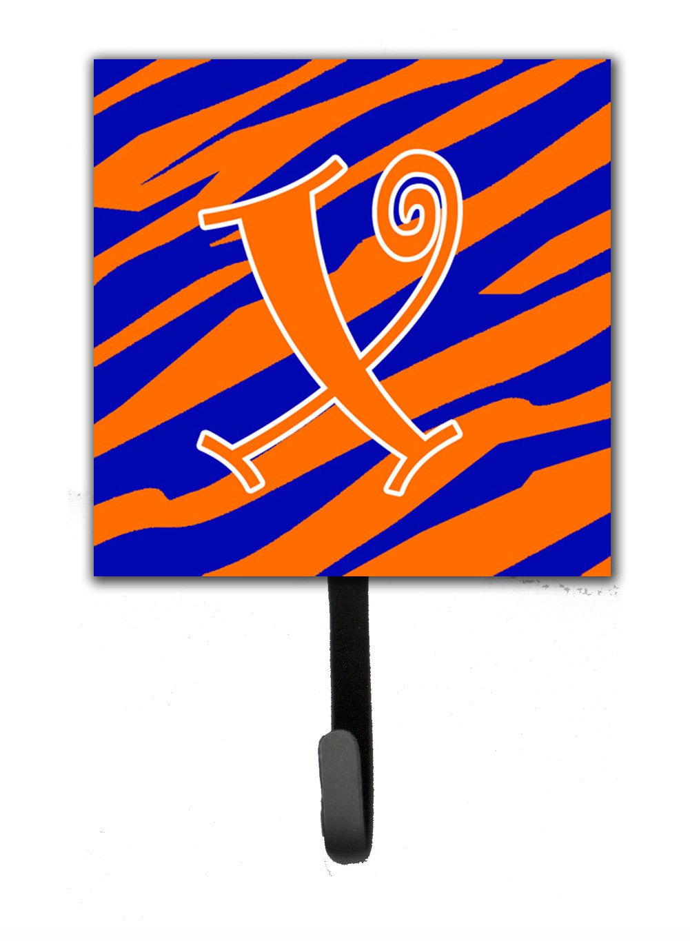 Letter X Initial  Tiger Stripe Blue and Orange Leash Holder or Key Hook by Caroline&#39;s Treasures