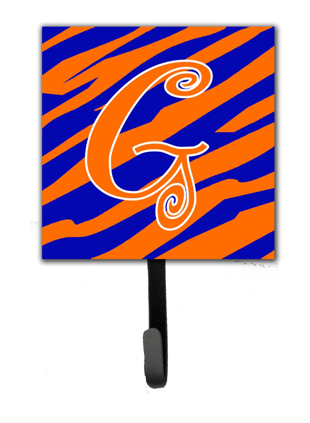 Letter G Initial Tiger Stripe Blue and Orange Leash Holder or Key Hook by Caroline&#39;s Treasures