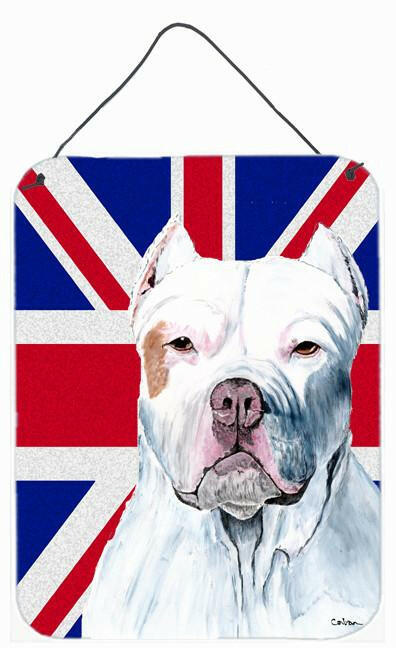 Pit Bull with English Union Jack British Flag Wall or Door Hanging Prints SC9838DS1216 by Caroline&#39;s Treasures